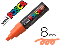 Marqueur posca pc8k base eau pointe biseautee large 8mm sans odeurs/alcool/solvant tout supports coloris orange