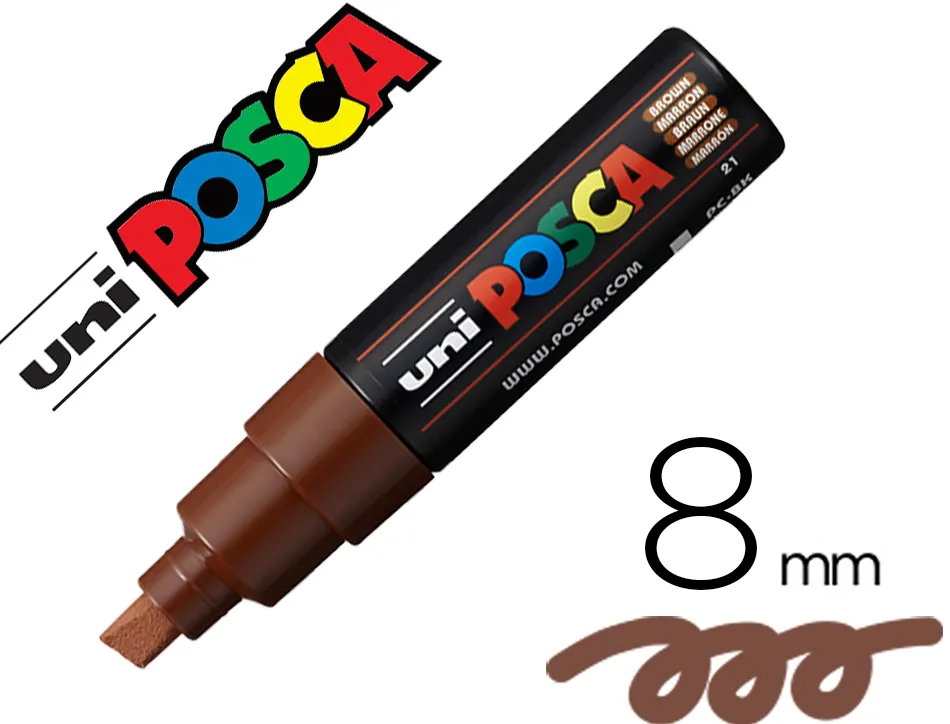 Marqueur posca pc8k base eau pointe biseautee large 8mm sans odeurs/alcool/solvant tout supports coloris marron