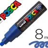 Marqueur posca pc8k base eau pointe biseautee large 8mm sans odeurs/alcool/solvant tout supports coloris bleu