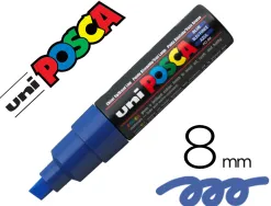 Marqueur posca pc8k base eau pointe biseautee large 8mm sans odeurs/alcool/solvant tout supports coloris bleu