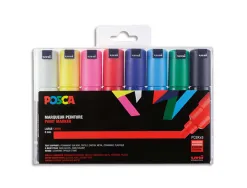 Marqueur posca pc8k gouache encre inodore toutes surfaces pointe large biseautée assortiment étui 8 unités