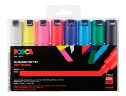 Marqueur posca pc8k gouache encre inodore toutes surfaces pointe large biseautée assortiment étui 8 unités