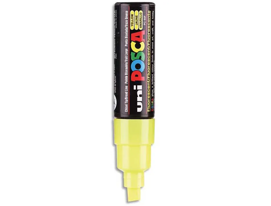 Marqueur posca pc8k gouache encre inodore toutes surfaces pointe large biseautée couleur opaque couvrante jaune
