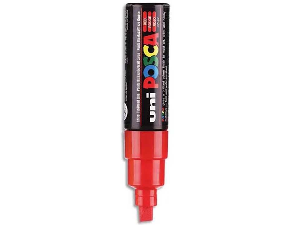 Marqueur posca pc8k gouache encre inodore toutes surfaces pointe large biseautée couleur opaque couvrante rouge