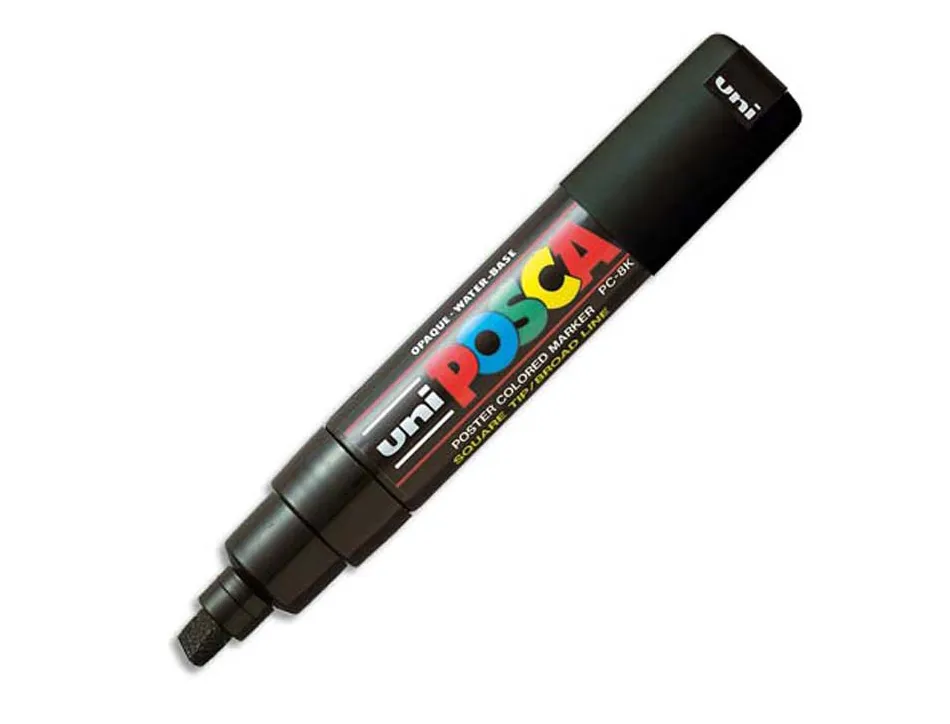 Marqueur posca pc8k gouache encre inodore toutes surfaces pointe large biseautée couleur opaque couvrante noir