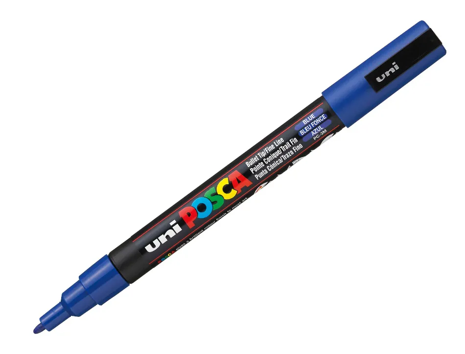 Marqueur posca pc3m base eau pointe conique fine 0,9-1,3mm sans odeurs/alcool/solvant tous supports coloris bleu