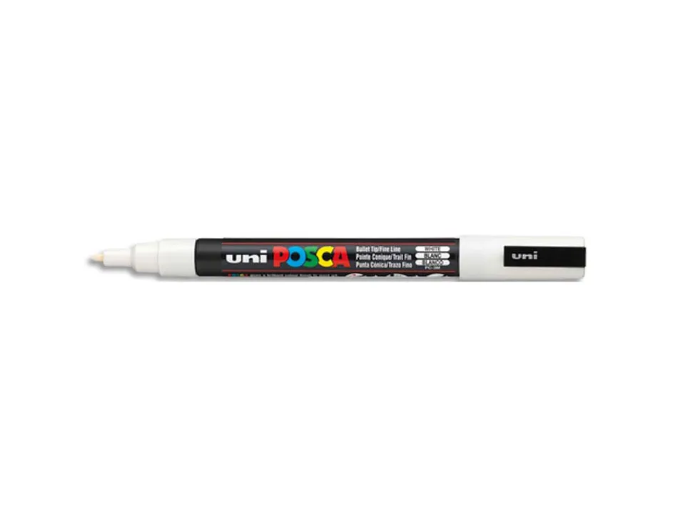 Marqueur posca pc3m gouache encre inodore toutes surfaces pointe fine conique couleur opaque couvrante blanc