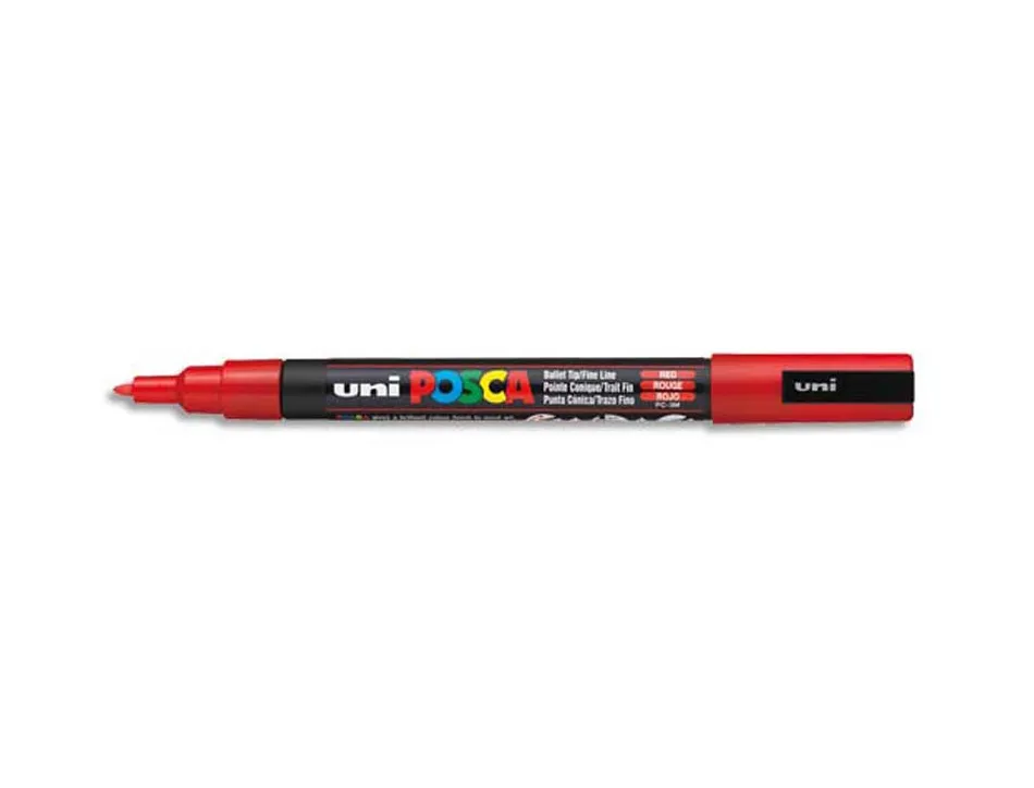 Marqueur posca pc3m gouache encre inodore toutes surfaces pointe fine conique couleur opaque couvrante rouge