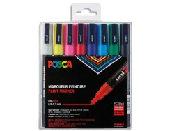 Marqueur posca pc3m gouache encre inodore toutes surfaces pointe fine conique coloris assortis étui 8 unités