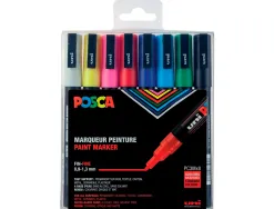 Marqueur posca pc3m gouache encre inodore toutes surfaces pointe fine conique coloris assortis étui 8 unités