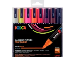 Marqueur posca pc5m gouache encre inodore toutes surfaces pointe moyenne conique coloris assortis étui 8 unités