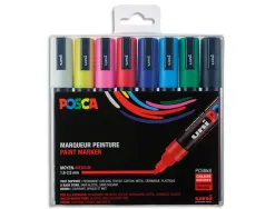 Marqueur posca pc5m gouache encre inodore toutes surfaces pointe moyenne conique coloris assortis étui 8 unités