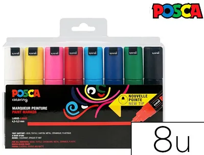 Marqueur posca pc7m gouache encre inodore toutes surfaces pointe large conique coloris 8 unites