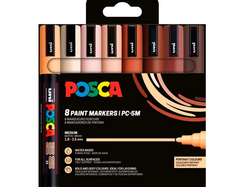 Marqueur posca pc5m peinture base eau inodore tout support pointe moyenne trait 1,8-2,5mm pack de 8