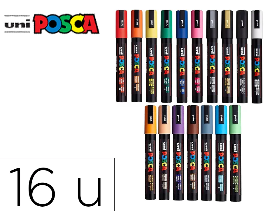 Marqueur posca pc7m pointe conique trait 4,5-5,5mm coloris assortis boite 16 unites