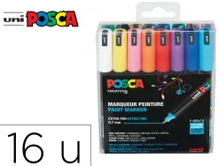 Marqueur posca pc1mr pointe calibree extra fine trait 0,7mm coloris assortis boite 16 unites