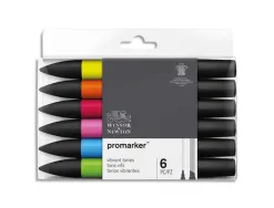 Marqueur professionnel w&n promarker double pointe tons vibrants jaune mandarine pavot cerise cyan vert vif set 6 unités