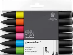 Marqueur professionnel w&n promarker double pointe tons vibrants jaune mandarine pavot cerise cyan vert vif set 6 unités