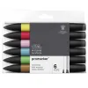 Marqueur professionnel w&n promarker double pointe tons moyens jaune/tulipe/rouge/oeillet rose/bleu chine/cacao 6 unités