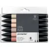 Marqueur professionnel w&n promarker double pointe teintes chair ivoire amande satin mastic corail pêche set 6 unités