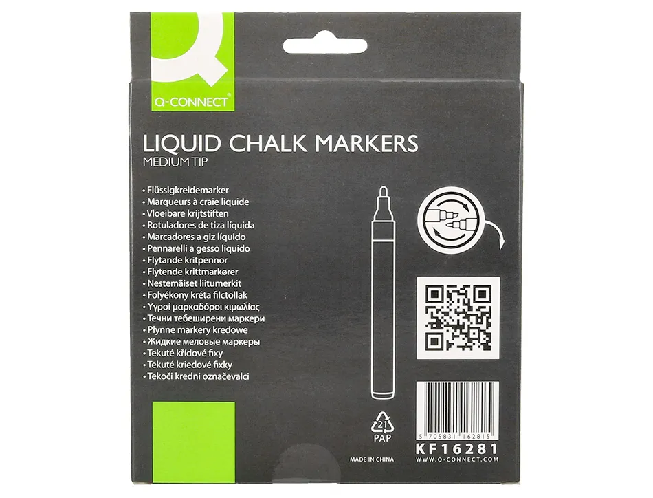 Marqueur q-connect craie liquide pointe ronde trace 3mm coloris assortis boite 8 unites