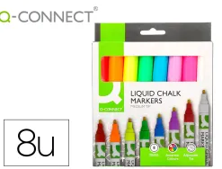 Marqueur q-connect craie liquide pointe ronde trace 3mm coloris assortis boite 8 unites
