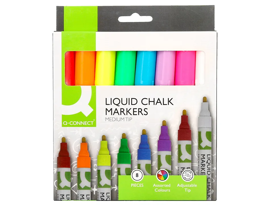 Marqueur q-connect craie liquide pointe ronde trace 3mm coloris assortis boite 8 unites