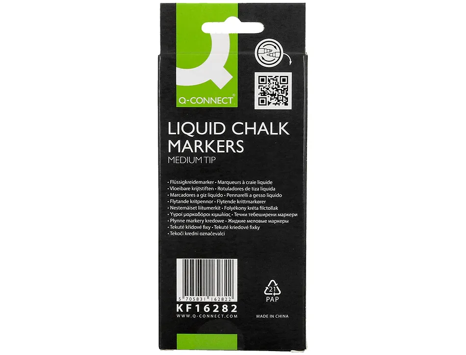 Marqueur q-connect craie liquide pointe ronde trace 3mm coloris blanc boite 4 unites