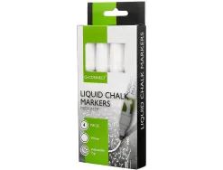 Marqueur q-connect craie liquide pointe ronde trace 3mm coloris blanc boite 4 unites