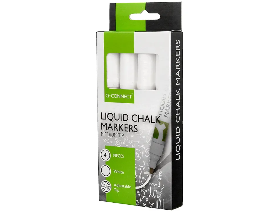 Marqueur q-connect craie liquide pointe ronde trace 3mm coloris blanc boite 4 unites