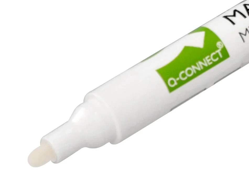 Marqueur q-connect craie liquide pointe ronde trace 3mm coloris blanc boite 4 unites