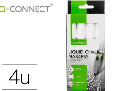 Marqueur q-connect craie liquide pointe ronde trace 3mm coloris blanc boite 4 unites