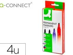 Marqueur q-connect permanent pointe biseautée tracé 5mm résistante corps plastique pochette 4 unités