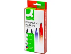 Marqueur q-connect permanent pointe biseautée tracé 5mm résistante corps plastique pochette 4 unités