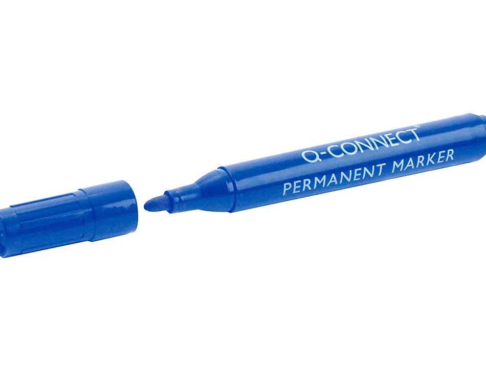 Marqueur q-connect permanent pointe ogive tracé 3mm résistante corps plastique coloris bleu