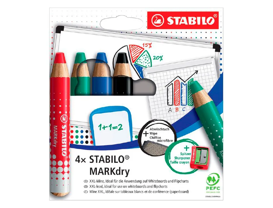 Marqueur sabilo boss markdry pour ecrire sur de tableau blanc 4 marqueurs 1 taille crayon 1 chiffonette
