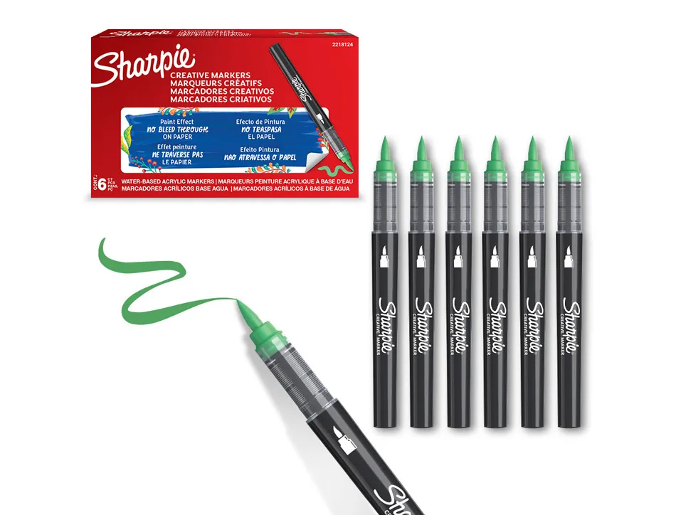 Marqueur sharpie creatif pointe pinceau trait min 1,2mm encre acrylique coloris vert