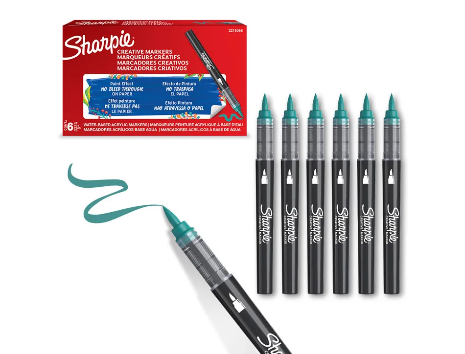 Marqueur sharpie creatif pointe pinceau trait min 1,2mm encre acrylique coloris vert emeraude
