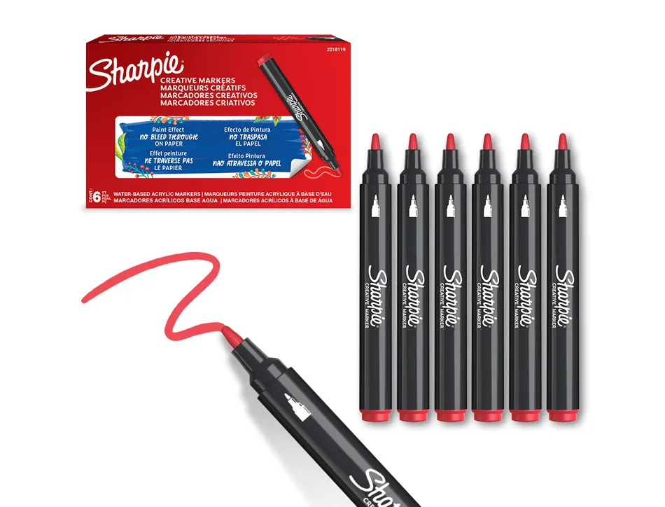 Marqueur sharpie creatif pointe ogive trait 2,5mm encre acrylique coloris rouge