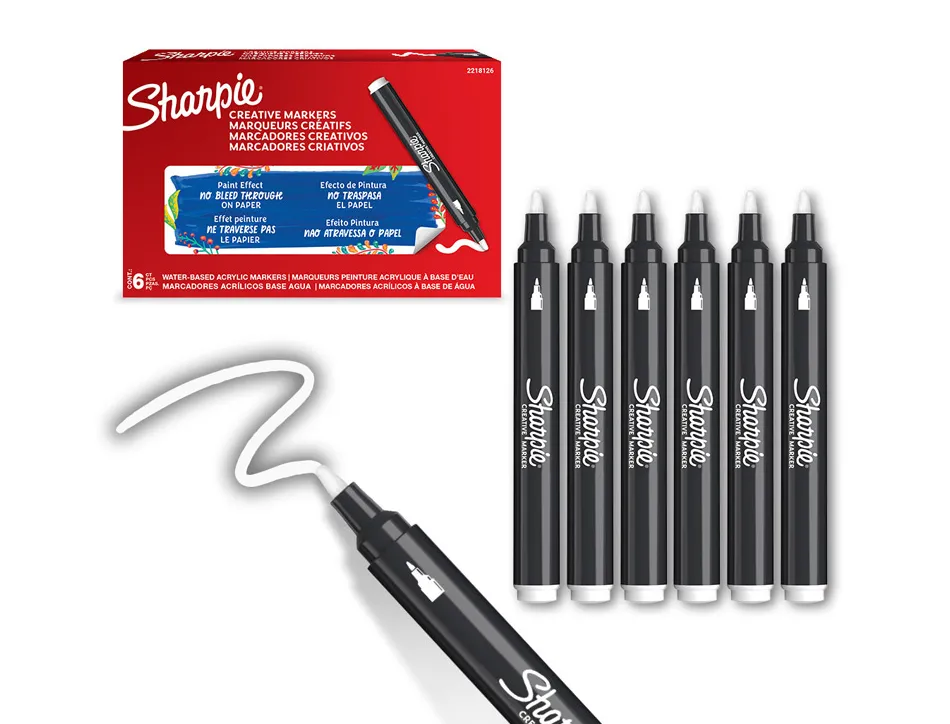 Marqueur sharpie creatif pointe ogive trait 2,5mm encre acrylique coloris blanc