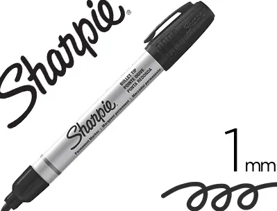 Marqueur sharpie permanent pointe ogive fine tracé 1mm corps métal coloris noir