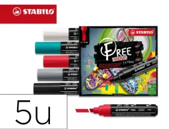 Marqueur stabilo bold free acrylic toutes surfaces t800 pointe large biseautee set 2 coloris assortis coffret 5 unites