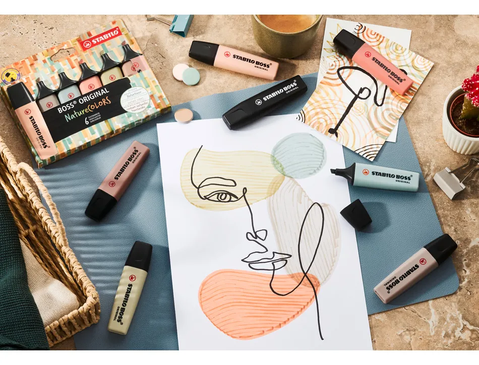 Marqueur stabilo boss original marker encre base eau pointe biseautee largeur trace 2/5mm coloris noir