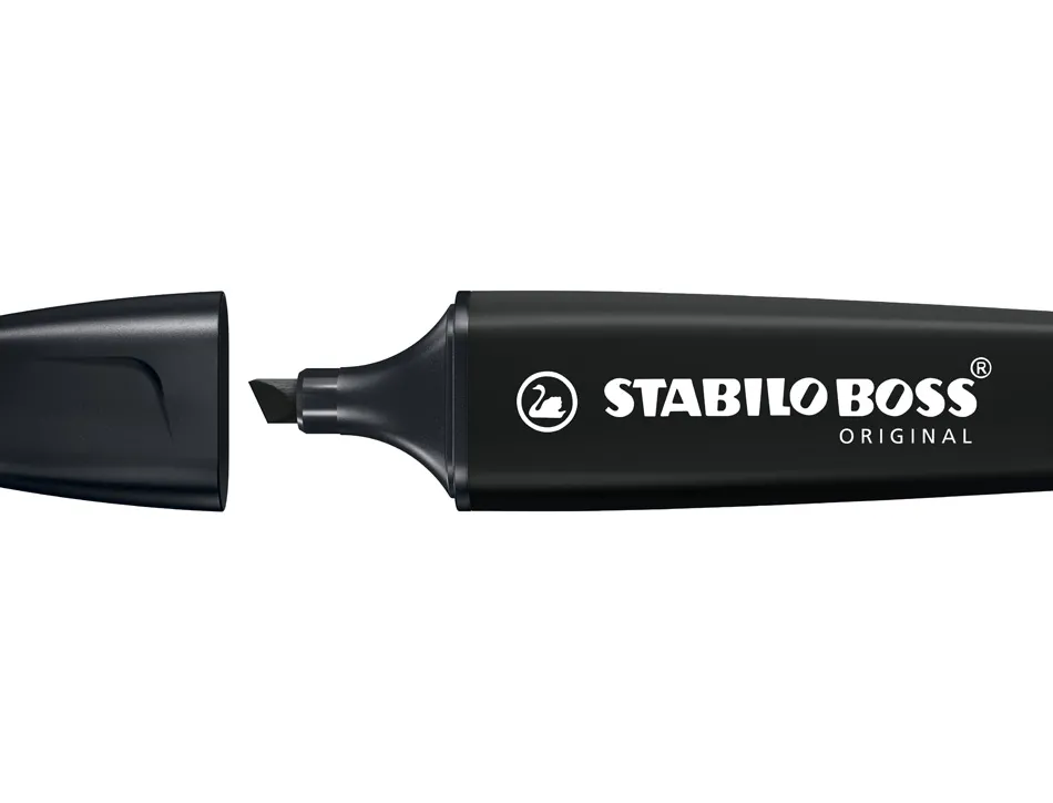 Marqueur stabilo boss original marker encre base eau pointe biseautee largeur trace 2/5mm coloris noir