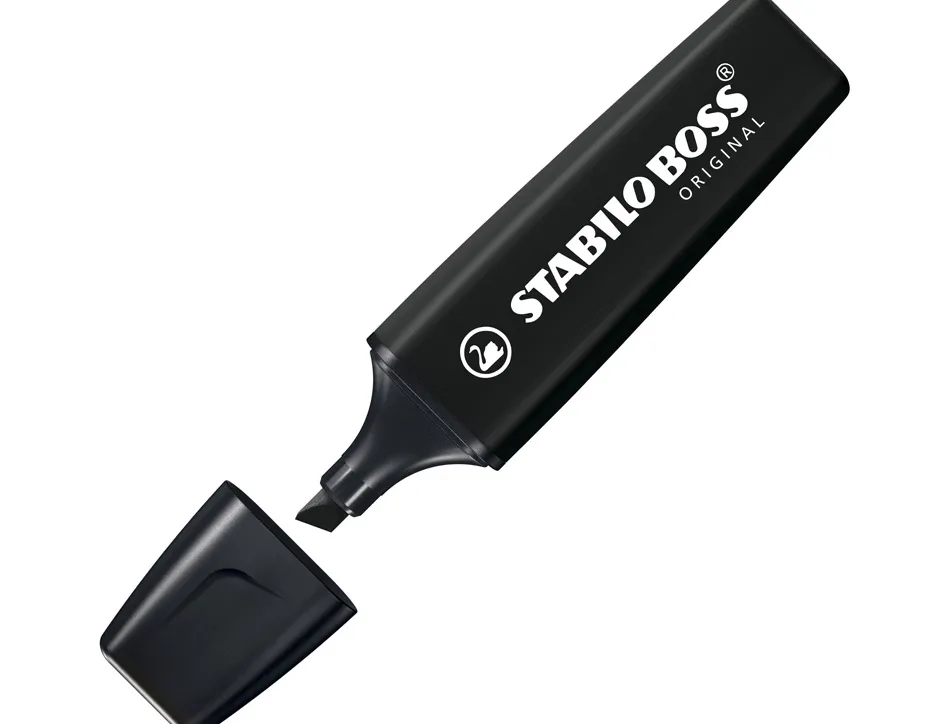 Marqueur stabilo boss original marker encre base eau pointe biseautee largeur trace 2/5mm coloris noir
