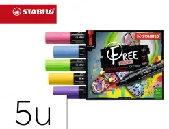 Marqueur stabilo seaside free acrylic toutes surfaces t800 pointe large biseautee set 4 coloris assortis coffret 5 uni