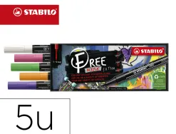 Marqueur stabilo spring free acrylic toutes surfaces t100 pointe fine set 1 coloris assortis coffret 5 unites