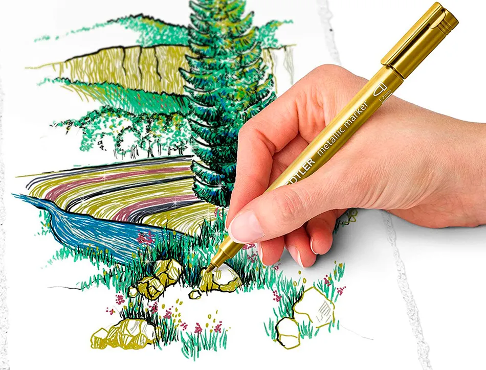 Marqueur staedtler corps metallique 8323 pointe ogive 2,7mm trace 1 a 2mm pack de 10 assortis