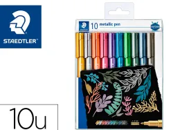 Marqueur staedtler corps metallique 8323 pointe ogive 2,7mm trace 1 a 2mm pack de 10 assortis