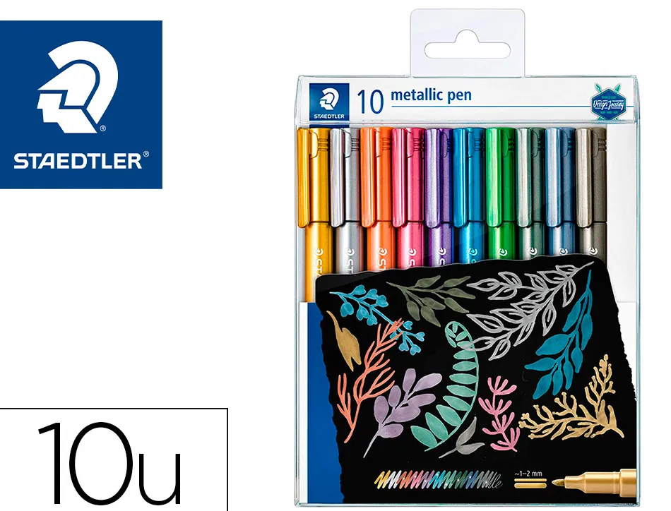 Marqueur staedtler corps metallique 8323 pointe ogive 2,7mm trace 1 a 2mm pack de 10 assortis